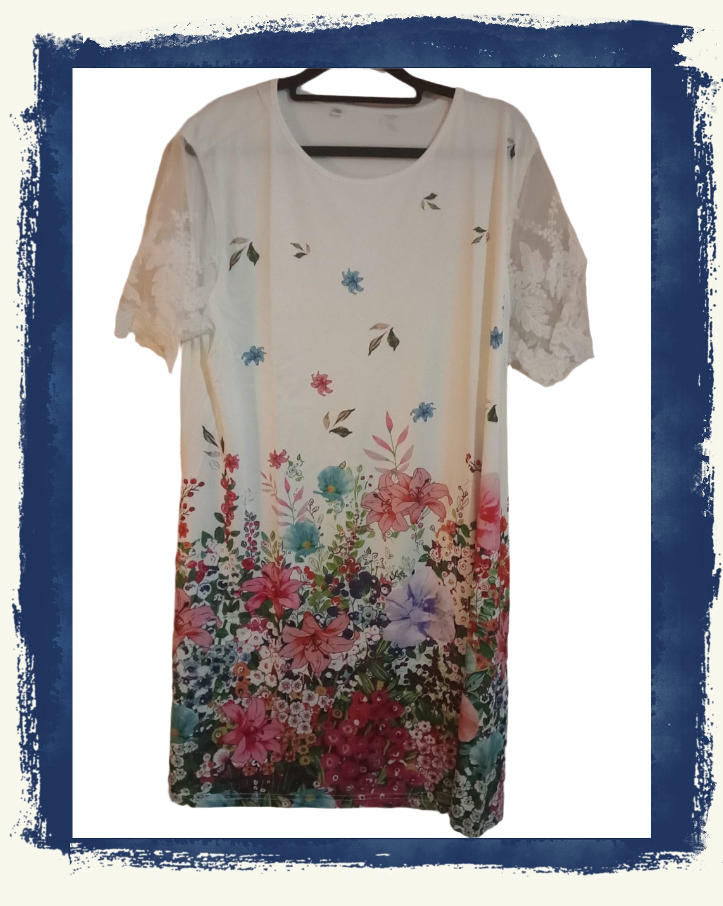 Floral Print Dress with Lace Sleeves
