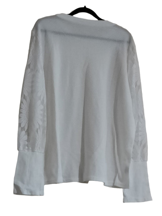 White Top with Lace Sleeves and Button Detail on Cuffs