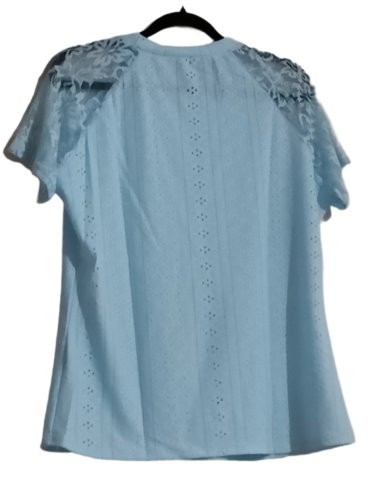 Blue Eyelet Embroidery Lace Raglan Sleeve T Shirt