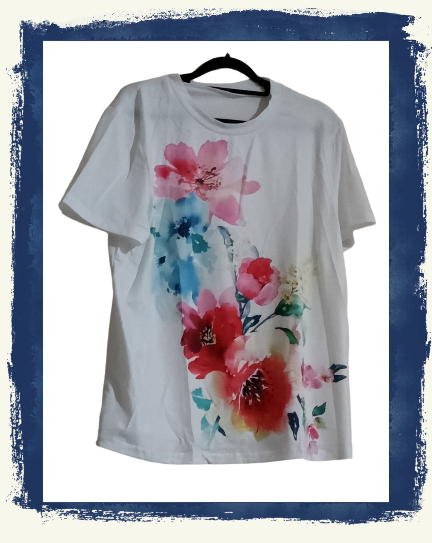 White Watercolour Floral Print T Shirt