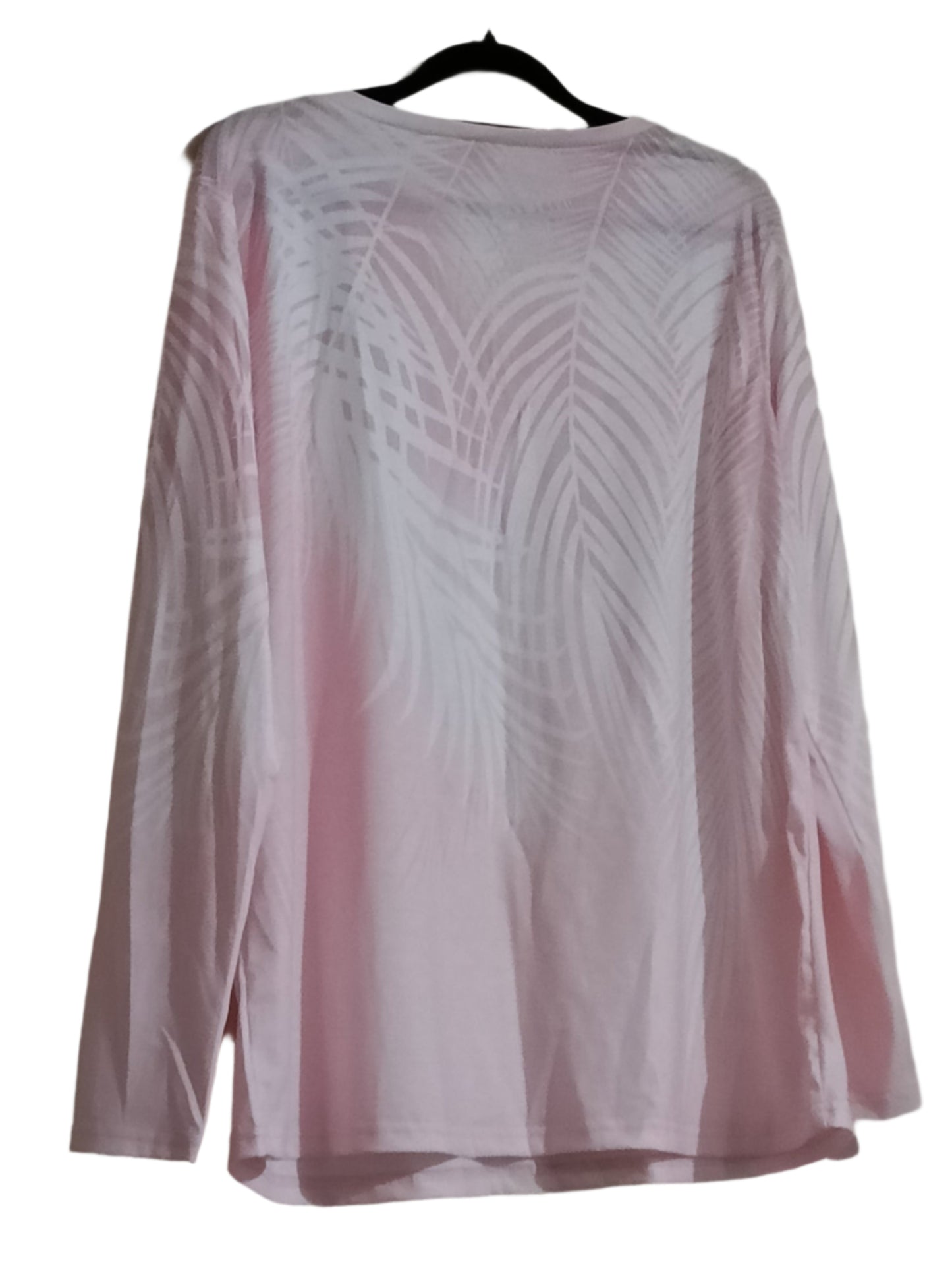 Pink Long Sleeve V Neck T Shirt with Palm Frond Design