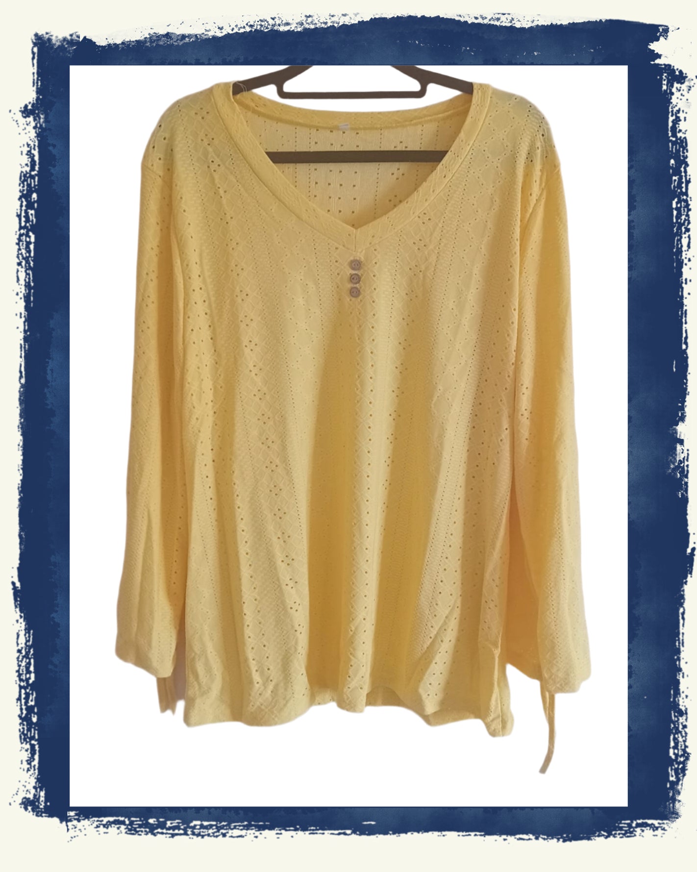 Vibrant Yellow Eyelet Embroidery Top with Tie Ruched Sleeve Detail