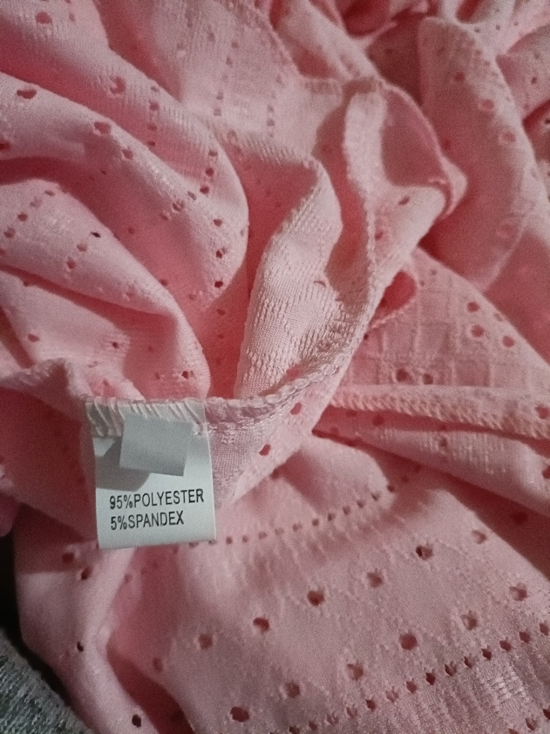 Pink Scallop Neck Eyelet Embroidery Top with Curved Hem