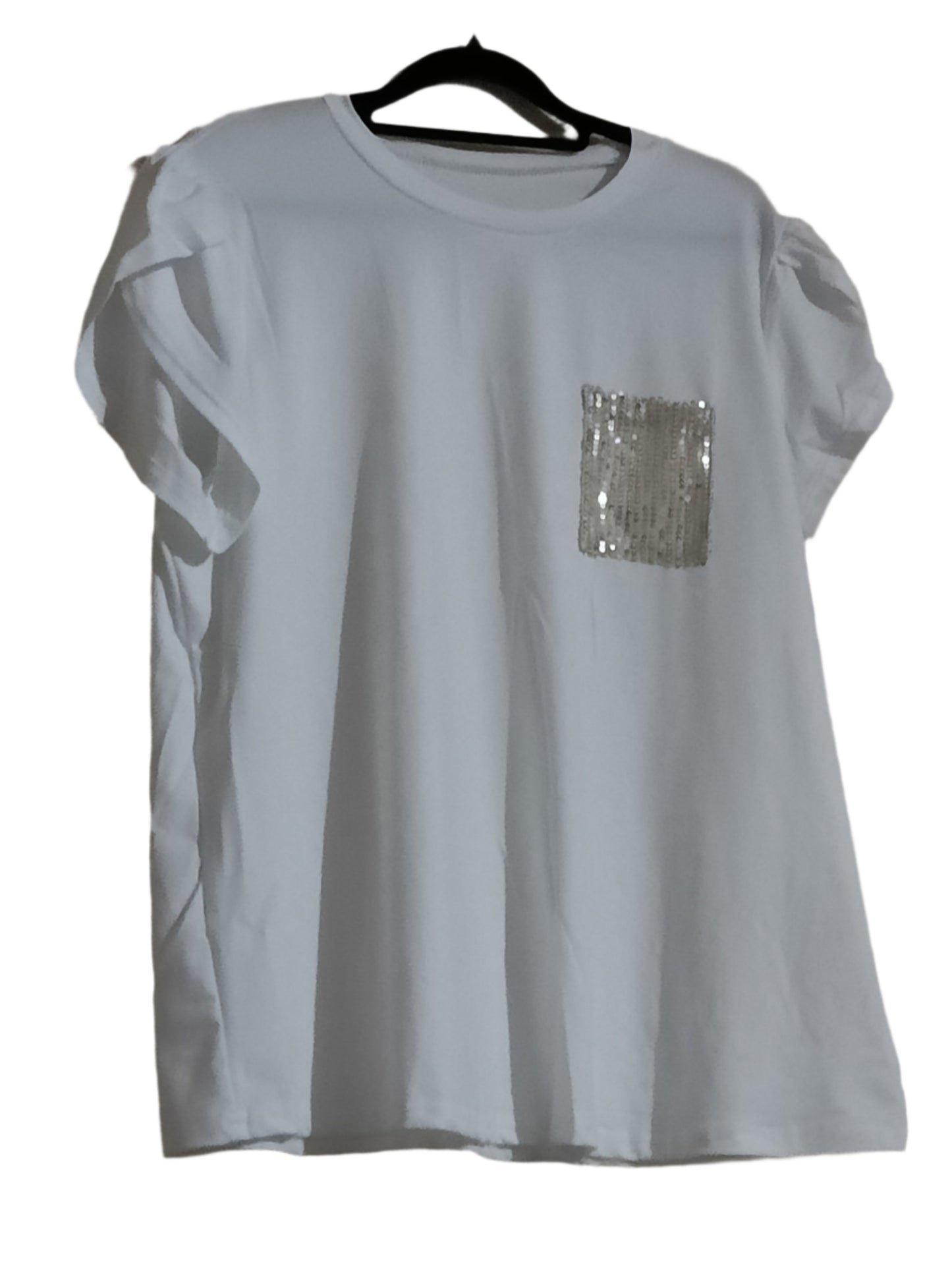 Petal Sleeve T Shirt with Sequin Front Pocket