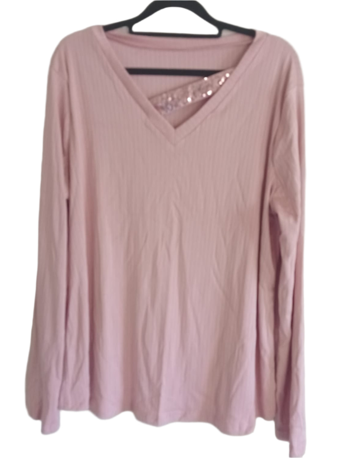 Dusky Pink V Neck Top with Sparkle Bar