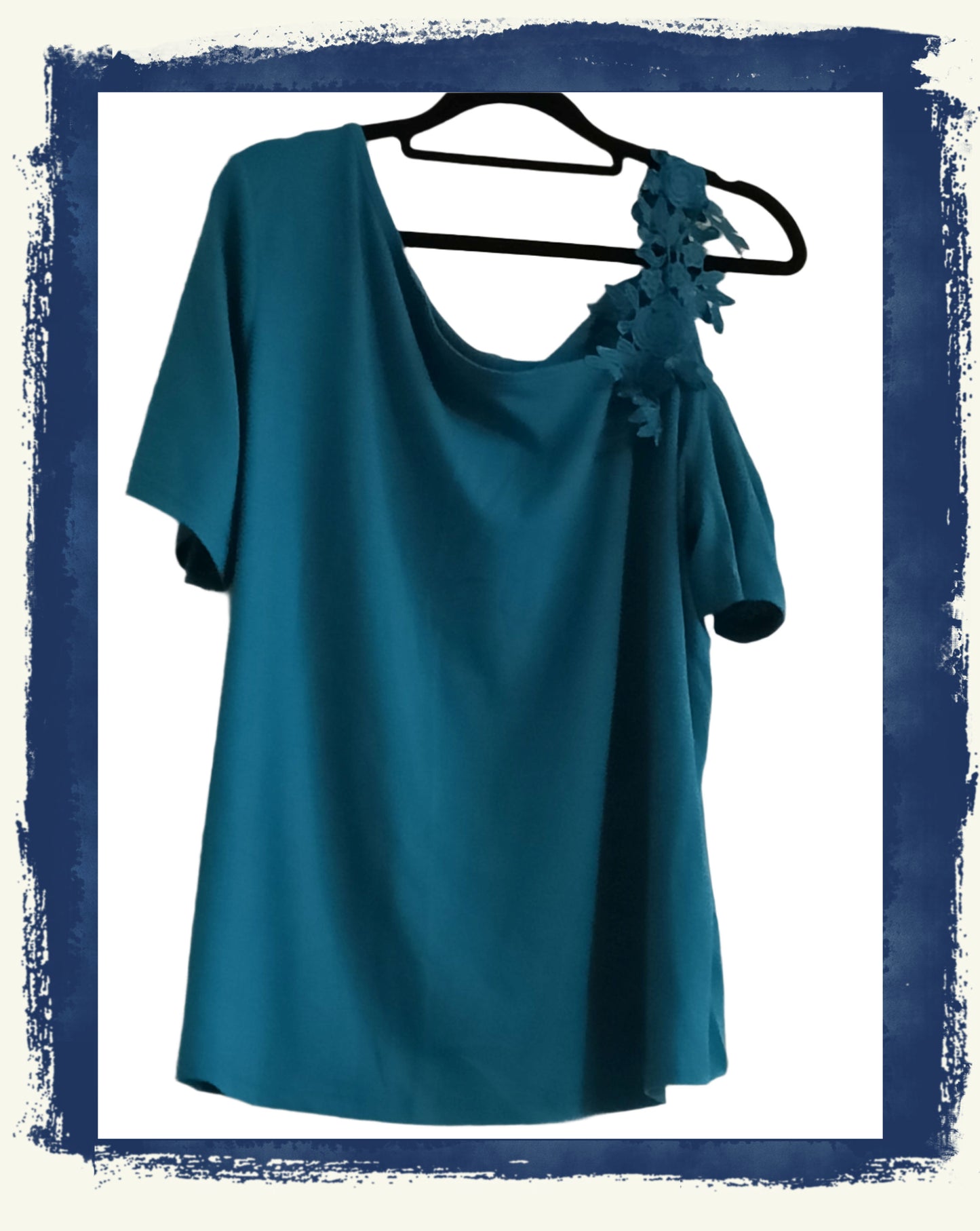 Jade Green Asymmetric Off the Shoulder Lace Strap Blouse/Top