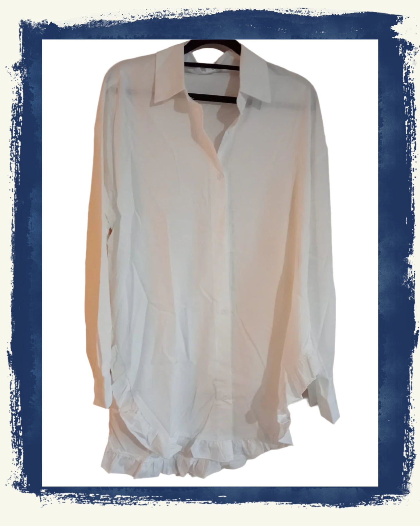 White Shirt/Blouse with Frill Hem