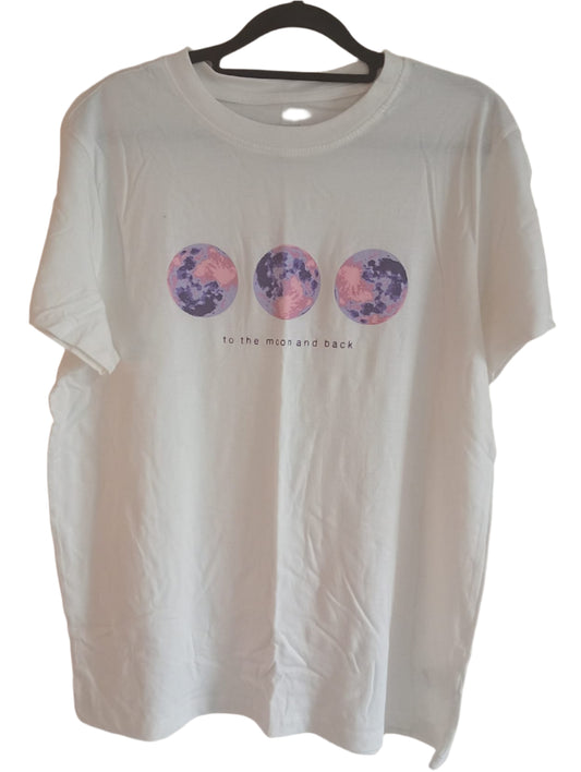 White T-Shirt with To the Moon and Back Print
