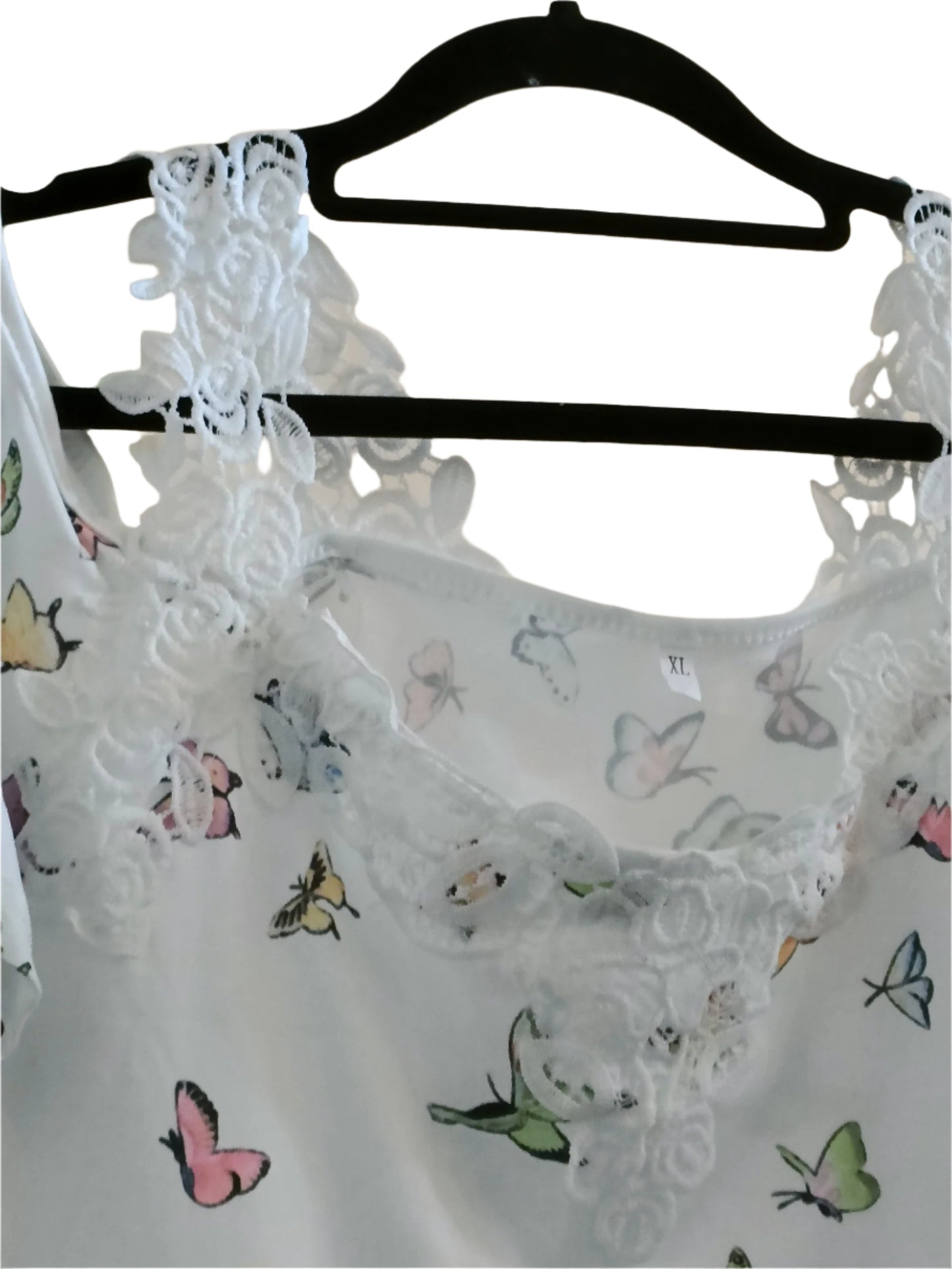 Butterfly Print Cold Shoulder Top with Lace Straps