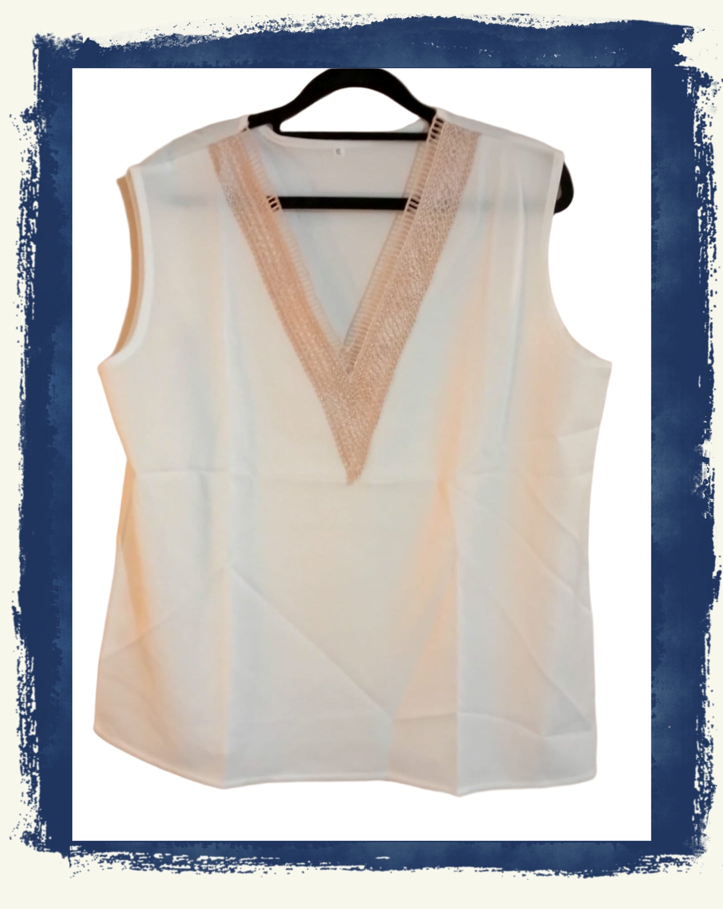 White Sleeveless Top with Gold Lace Trim