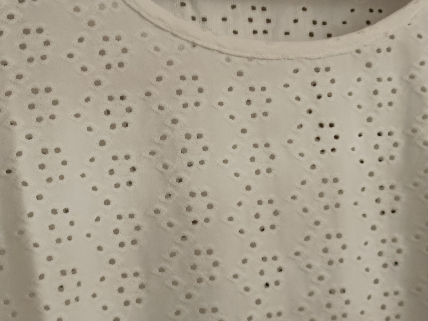 Short Sleeve Eyelet Embroidery T Shirt with Lace Sleeves