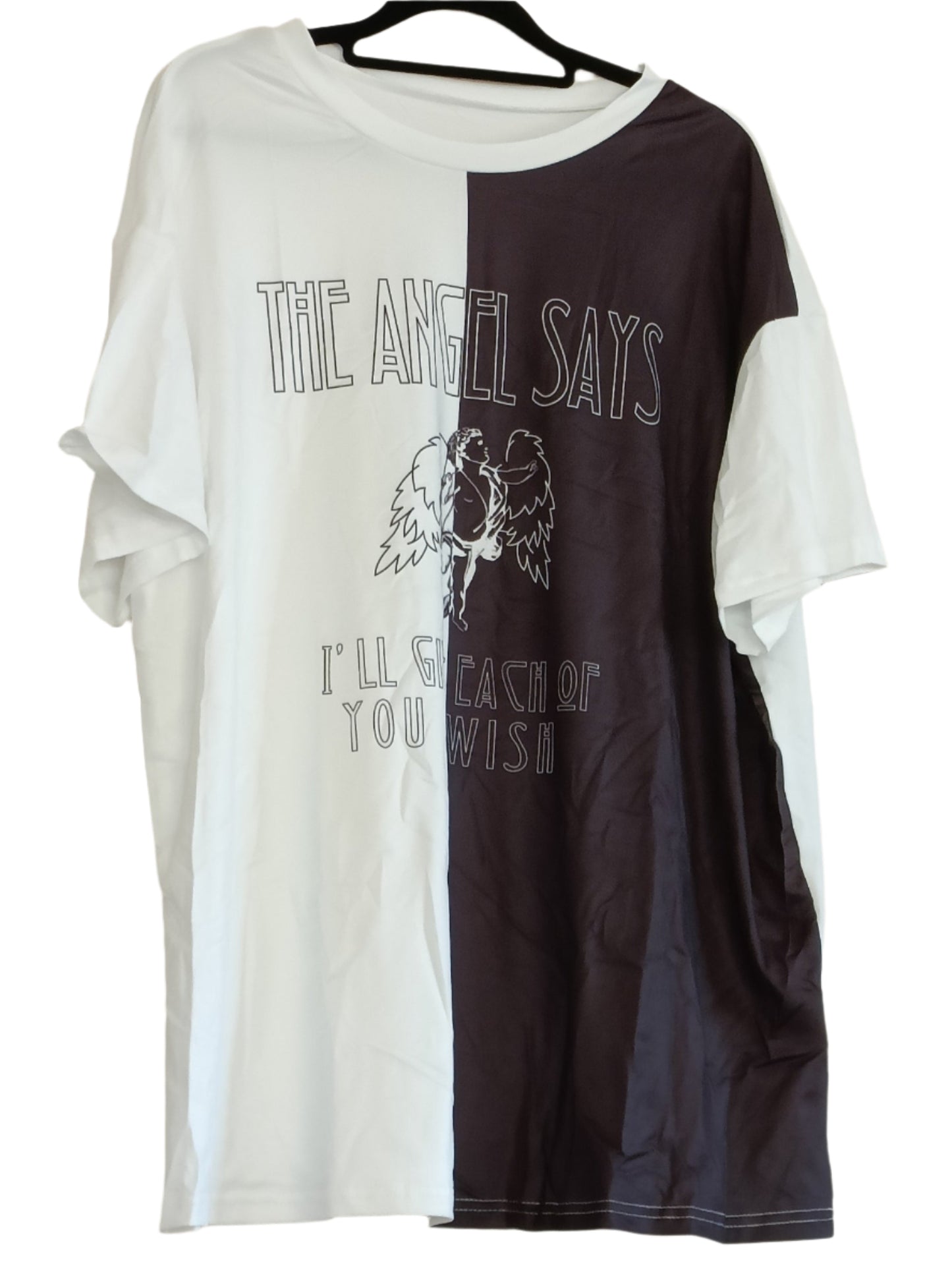White Angel Slogan T-Shirt with Black Front Panel
