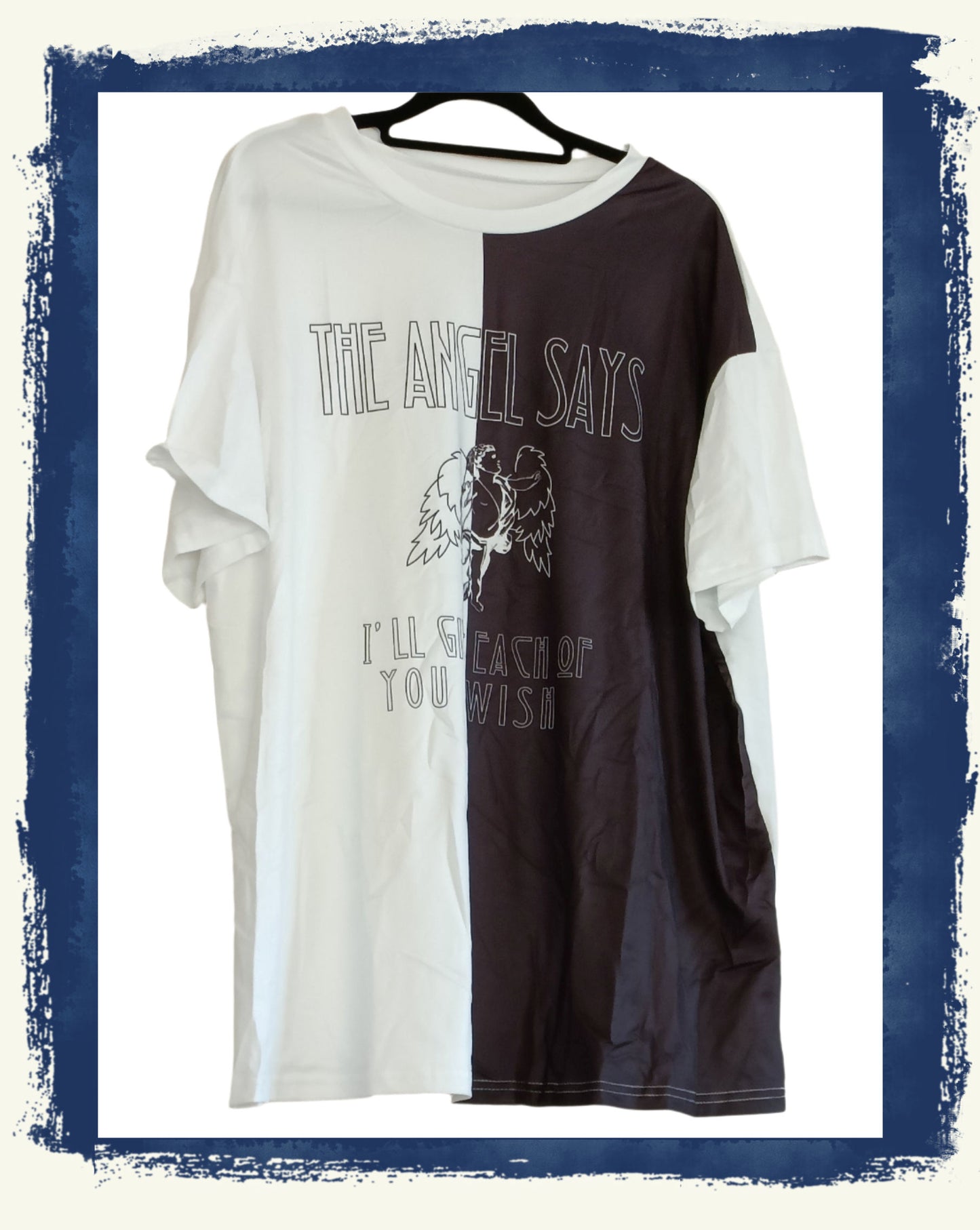 White Angel Slogan T-Shirt with Black Front Panel