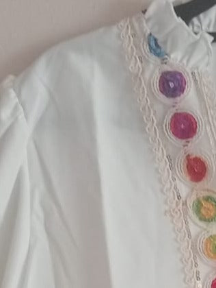 White Blouse with Multi Colour Embroidery Detail