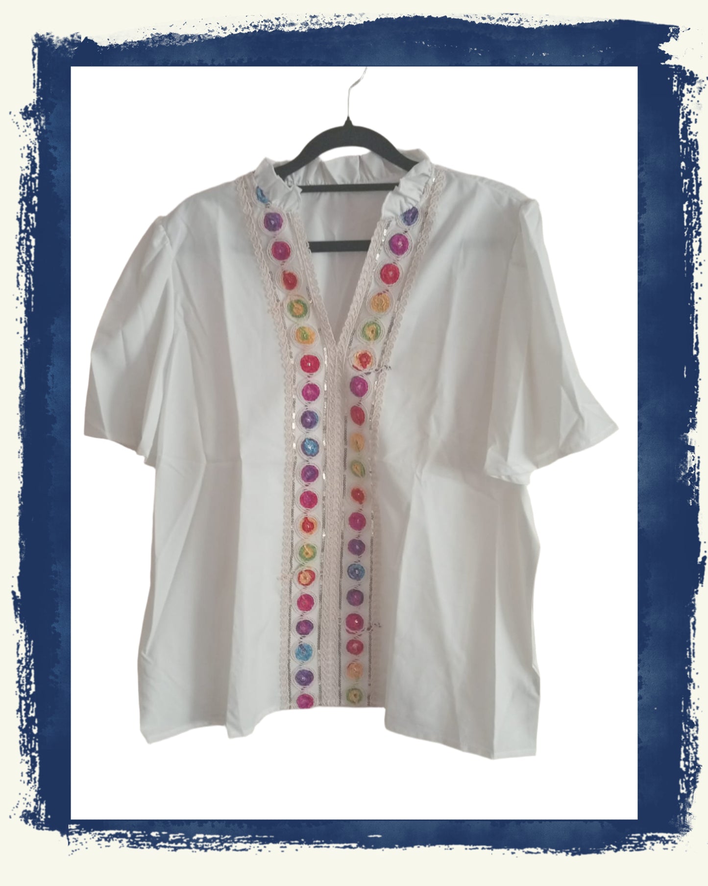 White Blouse with Multi Colour Embroidery Detail