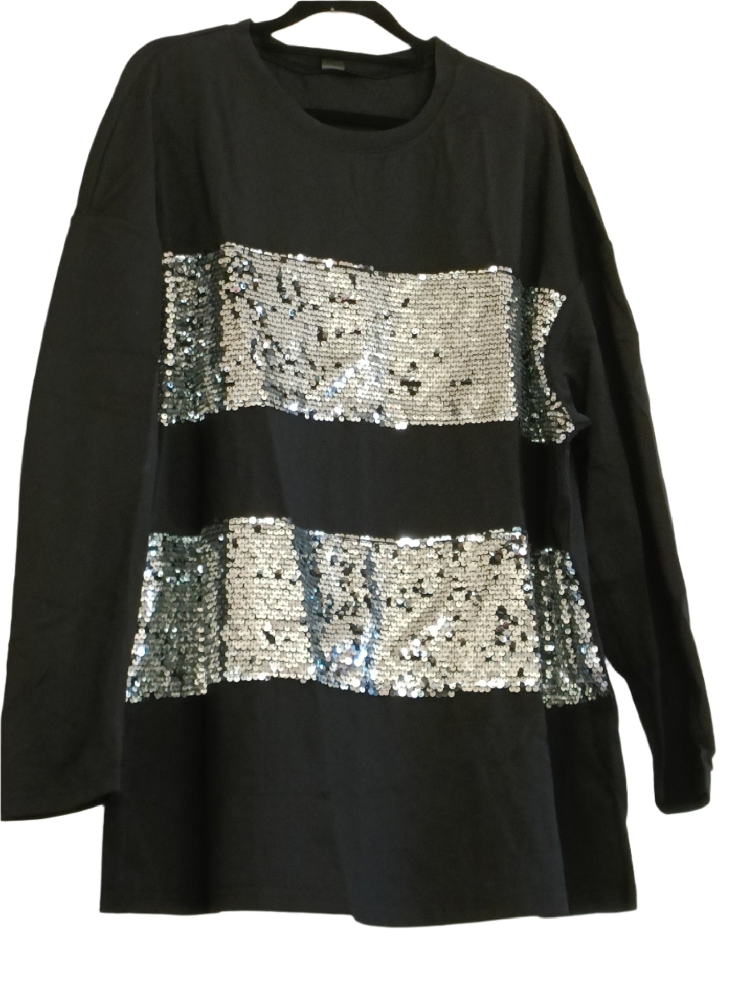 Black Long Sleeve Sequin Panel Top