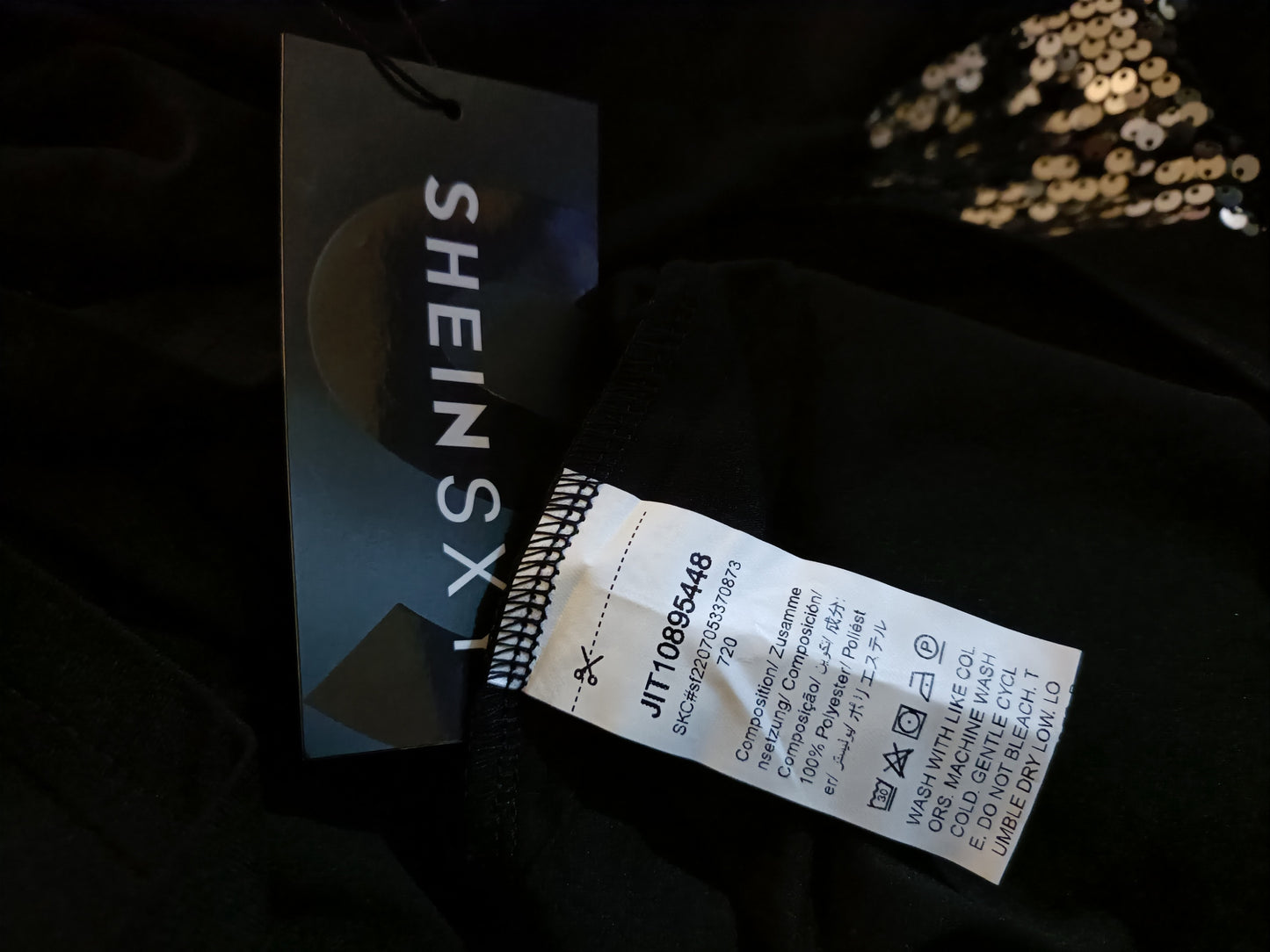 Black Long Sleeve Sequin Panel Top