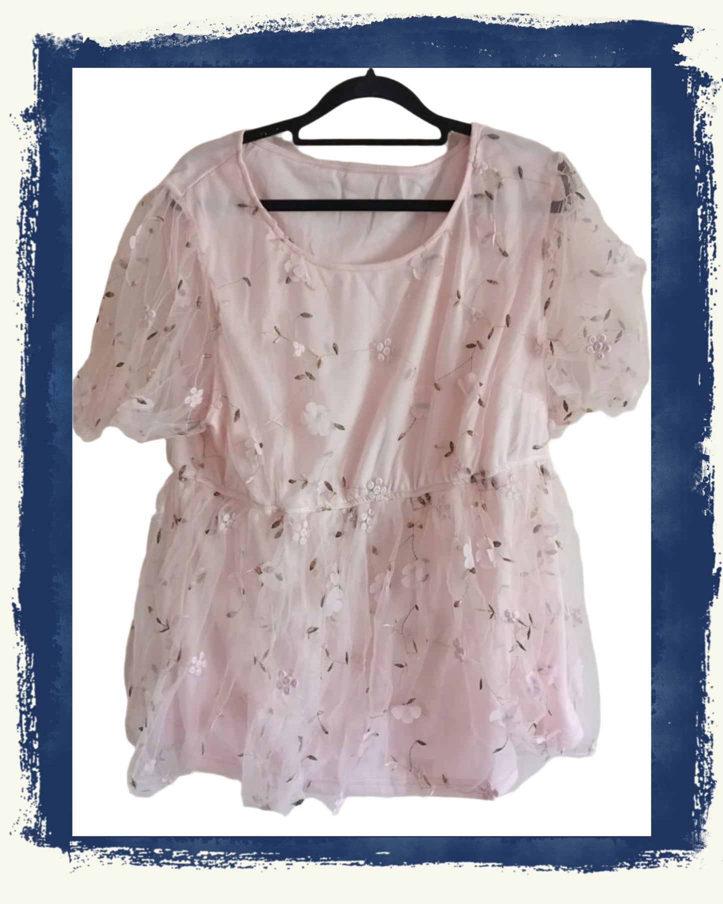 Pink Peplum Top with Floral Lace Overlay