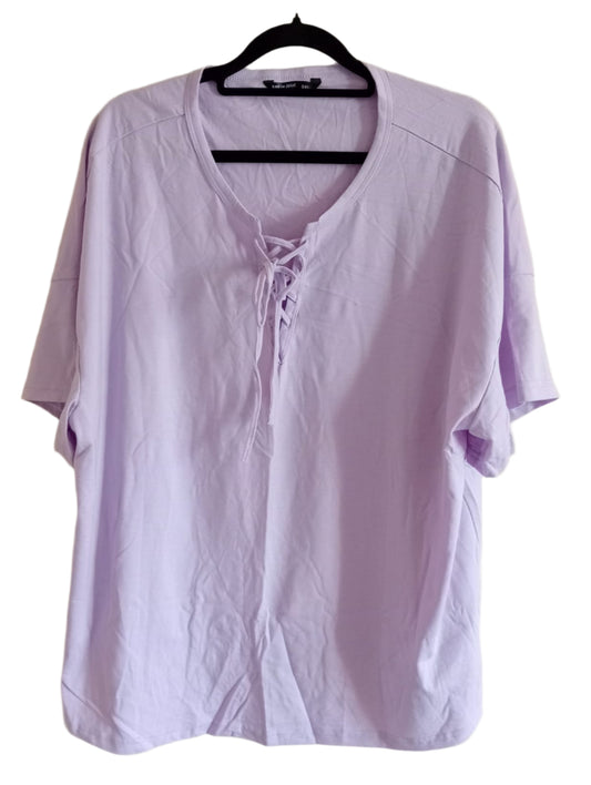Lilac Drop Sleeve T Shirt with Tie Neckline