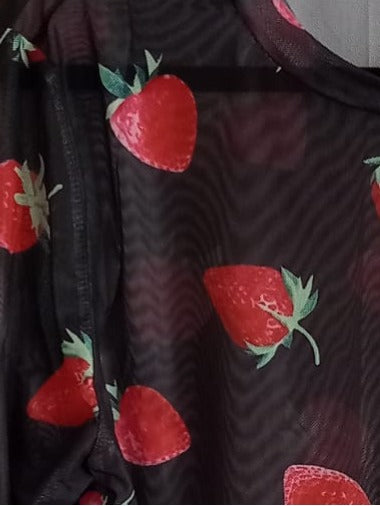 Semi Sheer Black Top with Strawberry Print