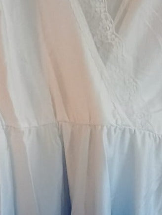 Blue and White Ombre Deep V Neck Top with Lace Trim, Lace Cap Sleeves and Belt