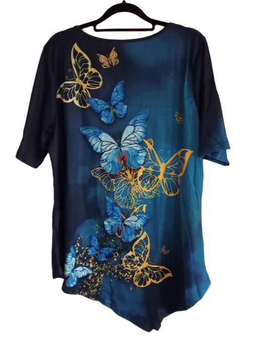 Blue Ombre Butterfly Top with Handkerchief Hem Top