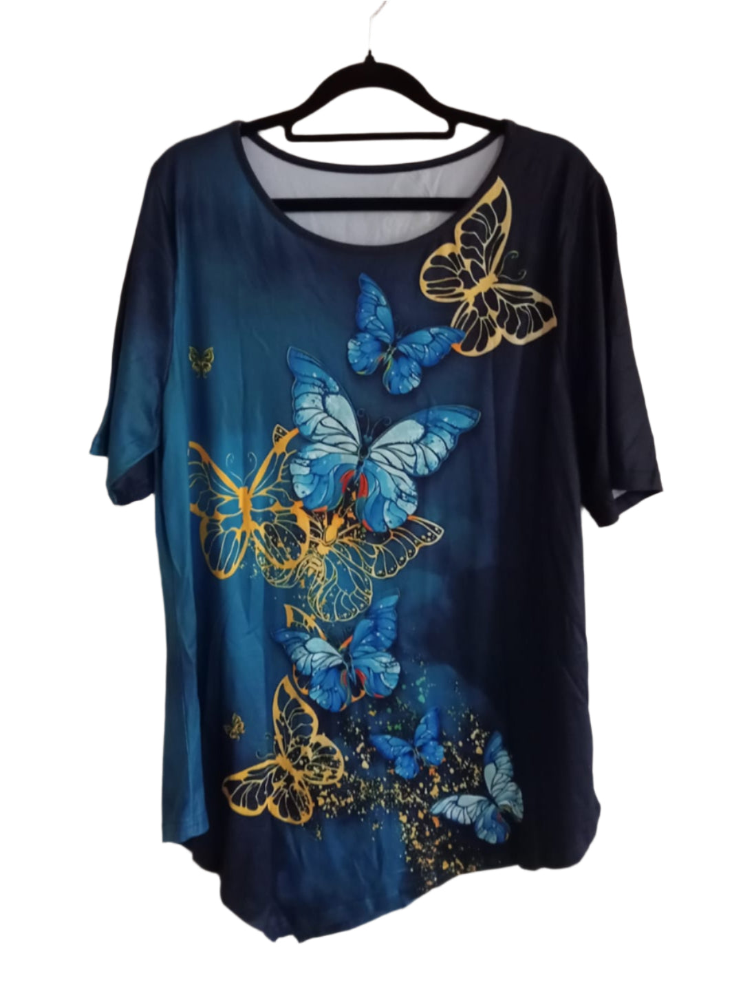 Blue Ombre Butterfly Top with Handkerchief Hem Top