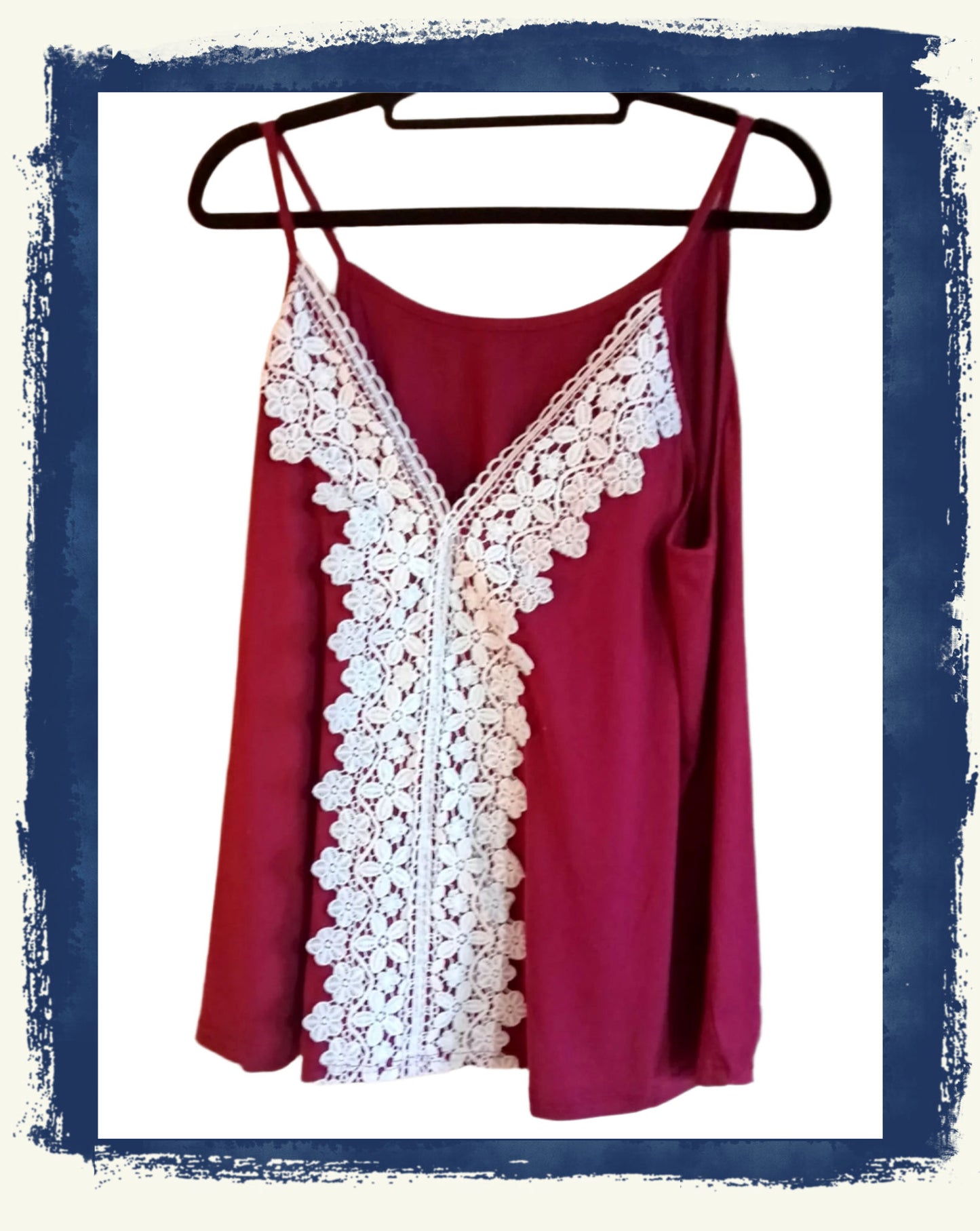 Dark Red Strappy Top with Lace Front