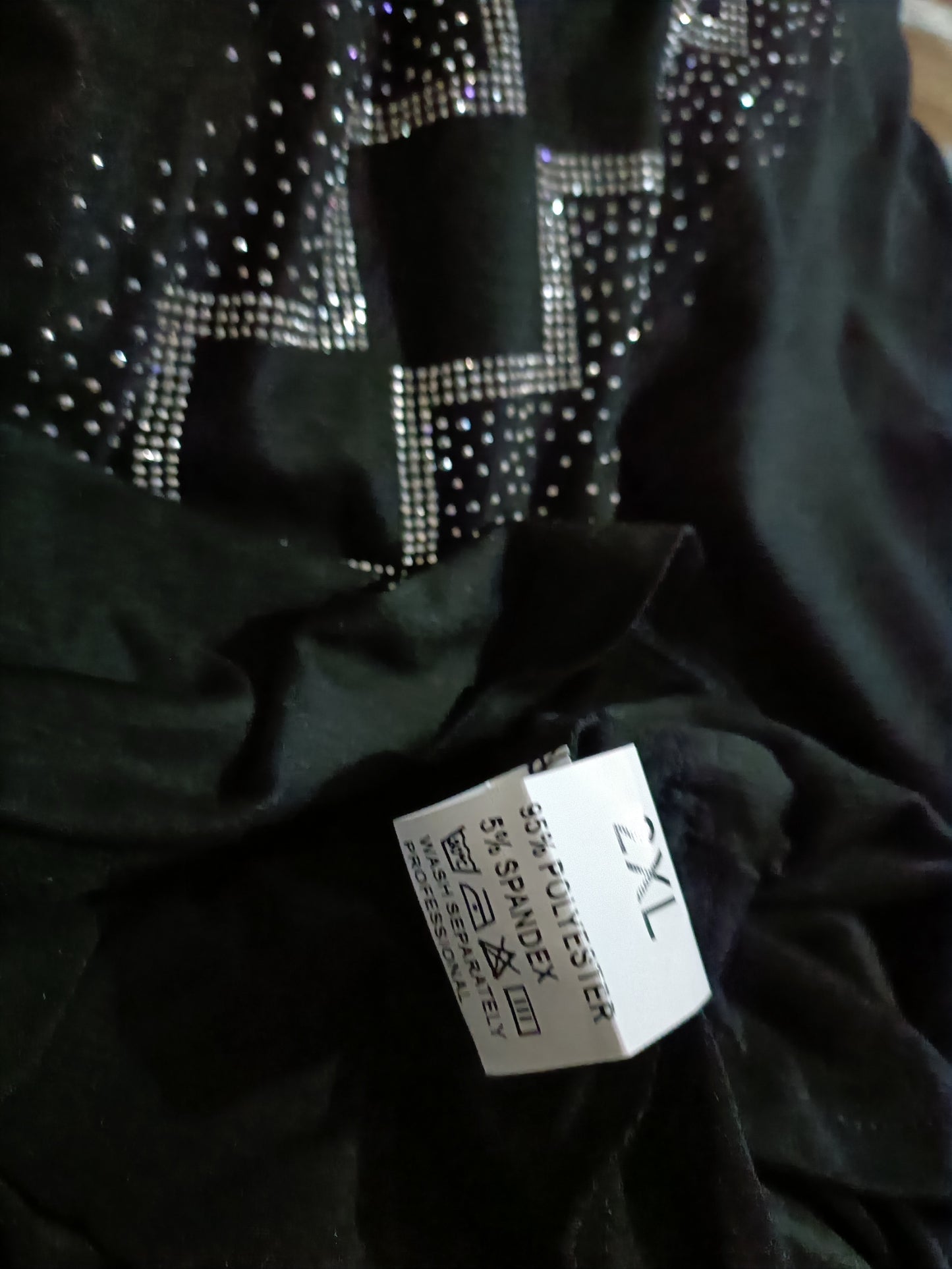 Long Sleeve Black Top with Sparkle Detail on Front and Sleeves