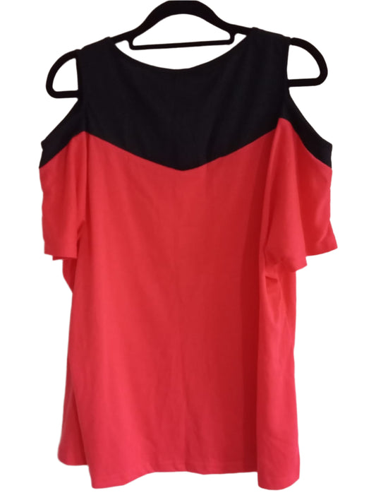Red and Black Cold Shoulder Top