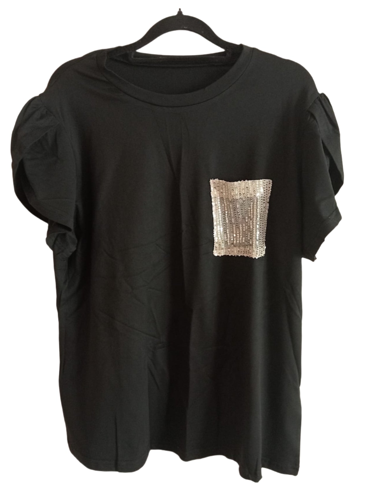 Petal Sleeve T Shirt with Sequin Front Pocket