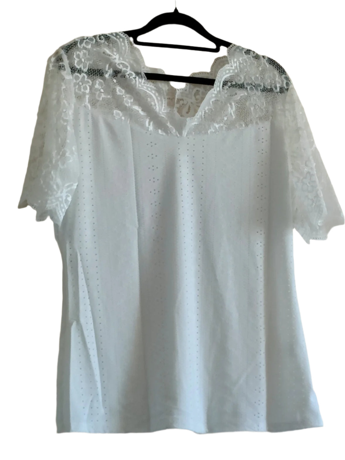 Eyelet Embroidery Top with Lace Panel