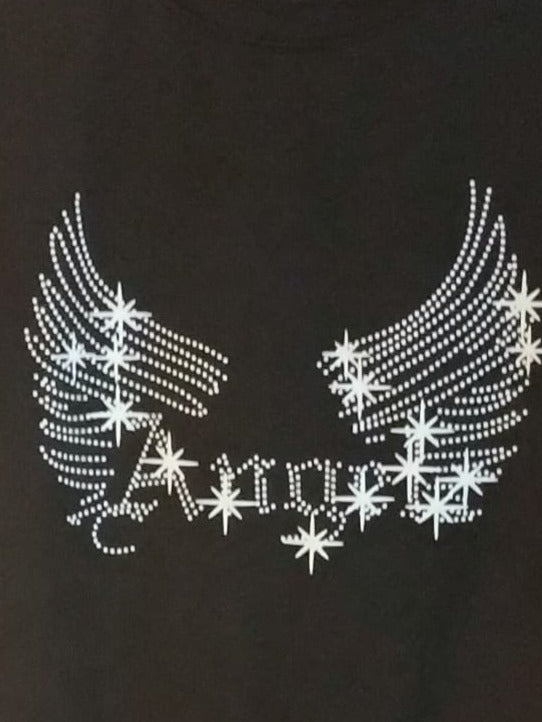 Black T-Shirt with Angel Wings Graphic