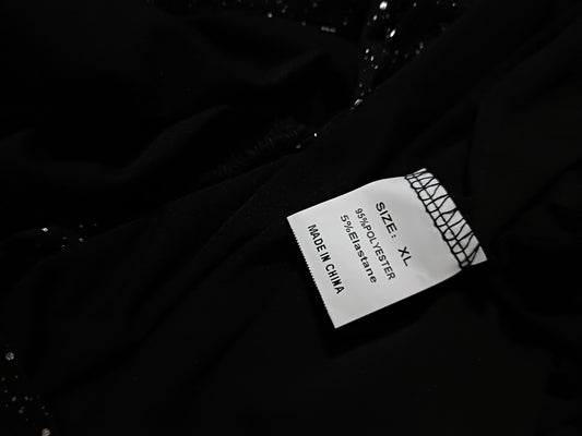 Black Sparkly Top with Surplice Front and Handkerchief Hemline