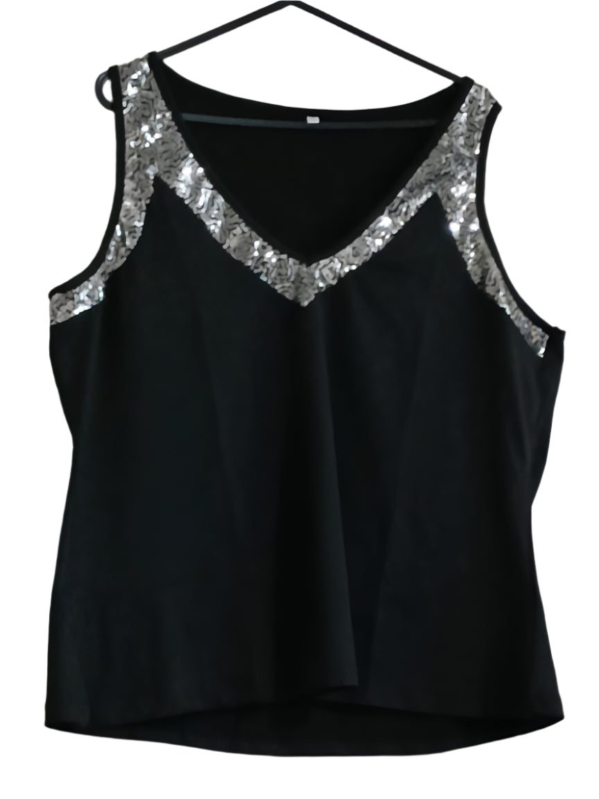 Sleeveless Top with Sequin Trim