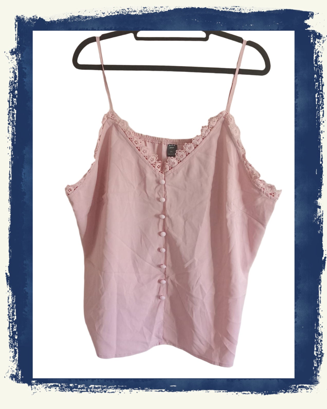 Pink Button Front and Lace Trimmed Camisole