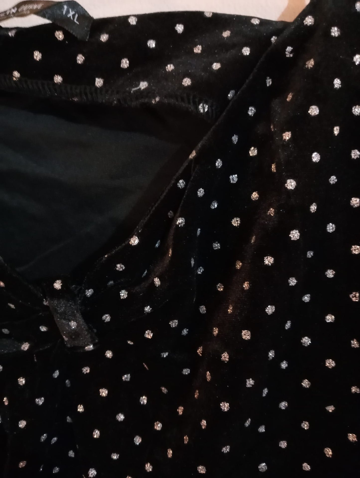Black Velvet Touch Strappy Top with Silver Polka Dots