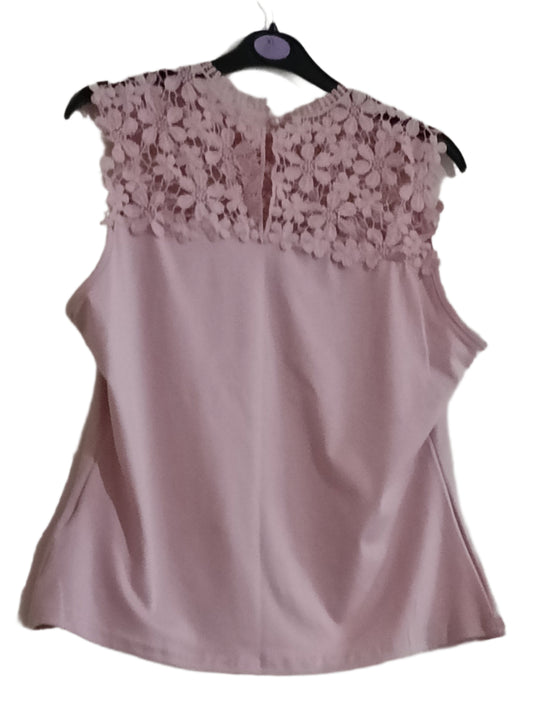 Dusky Pink Sleeveless Top with Lace Neckline