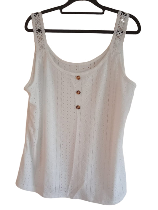 Eyelet Embroidery Vest Top with Lace Straps and Button Detail