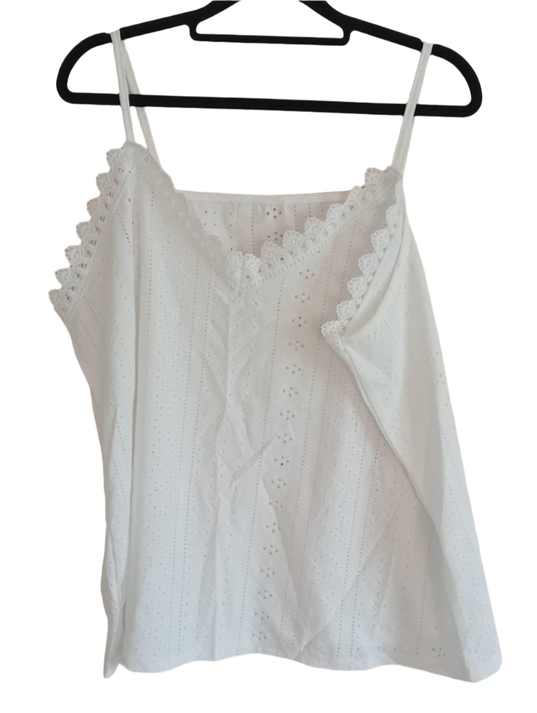 Off White Eyelet Embroidery Vest Top with Lace Trim