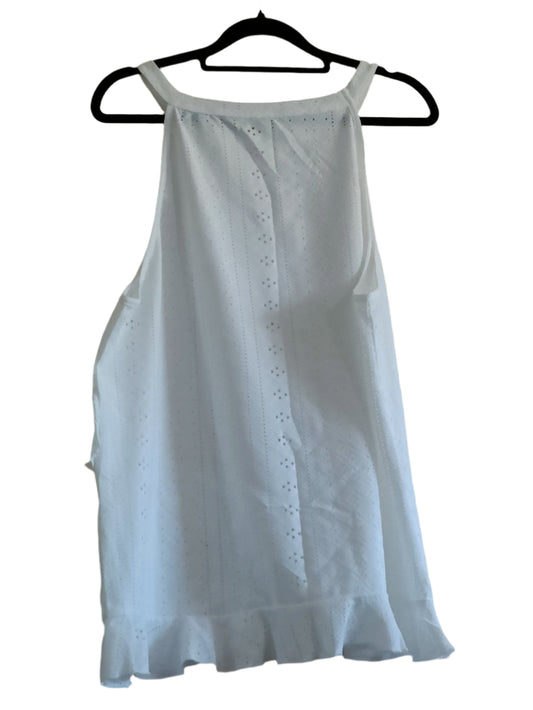 White Eyelet Embroidery Strappy Sleeveless Top with Layered Frill Hem