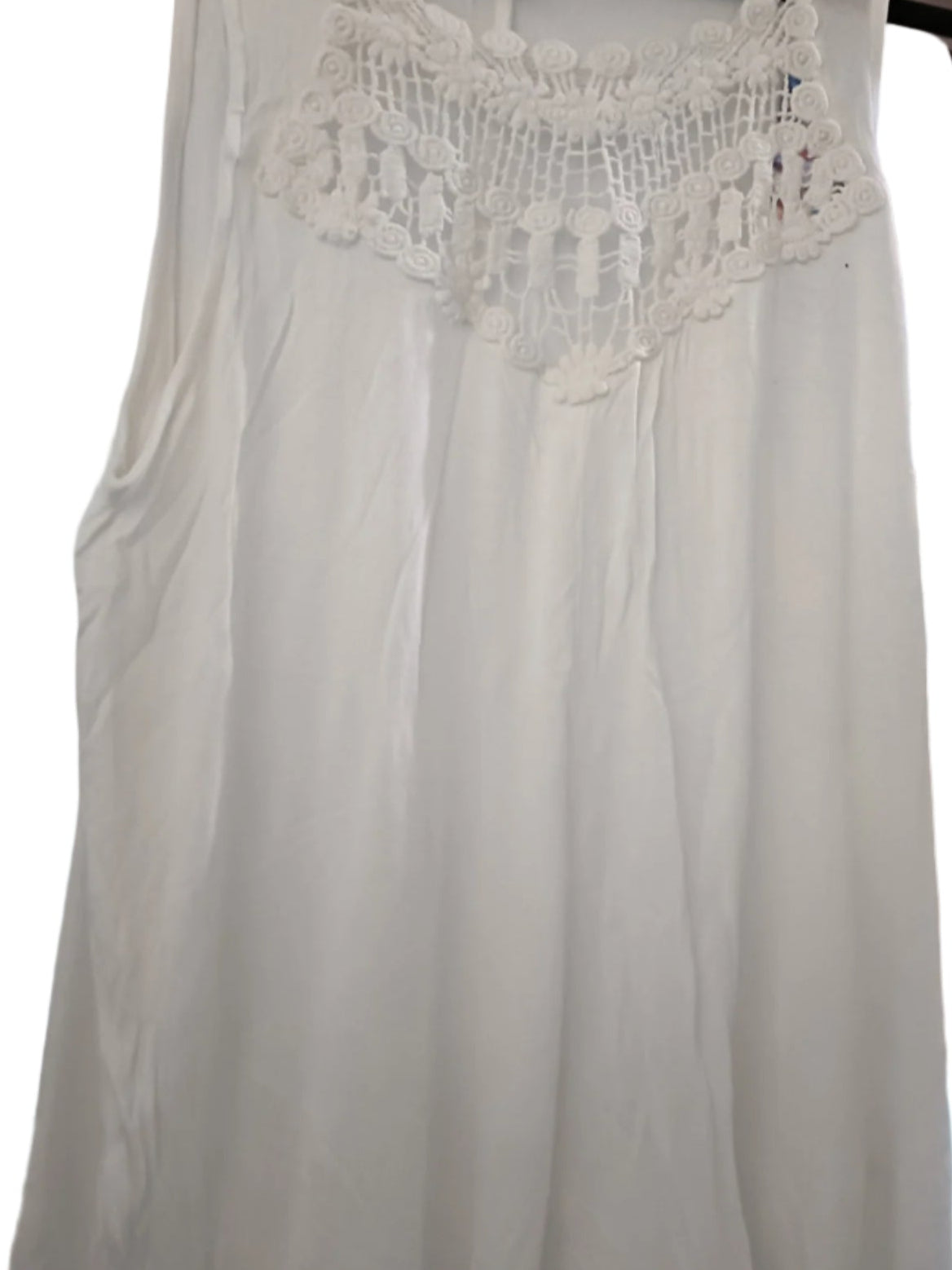 White Loose Fitting Vest Top with Lace Panel