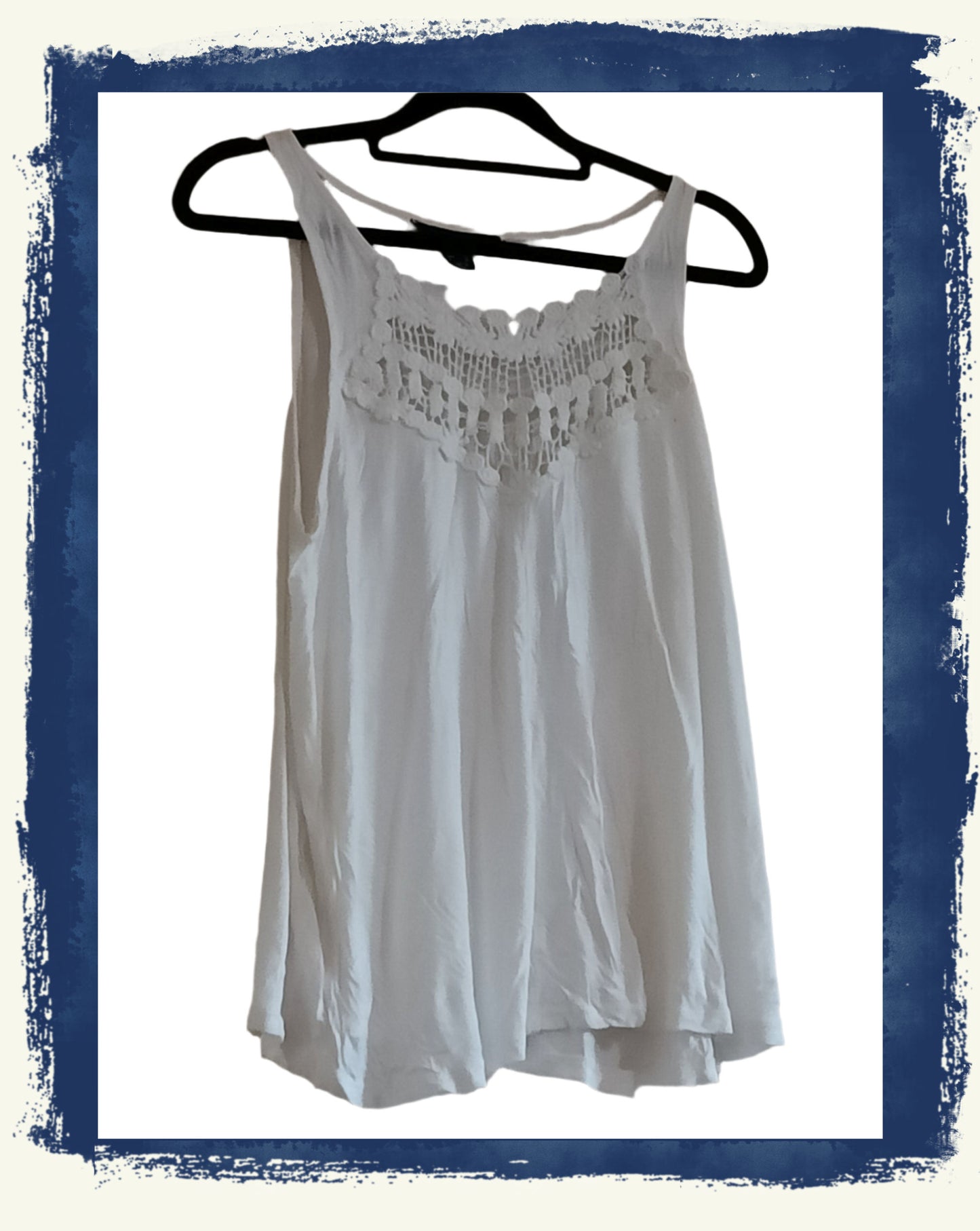 White Loose Fitting Vest Top with Lace Panel