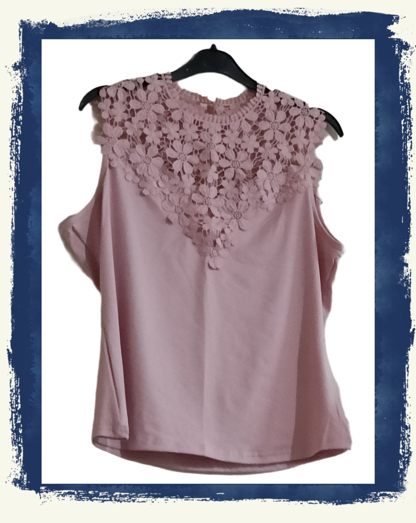Dusky Pink Sleeveless Top with Lace Neckline