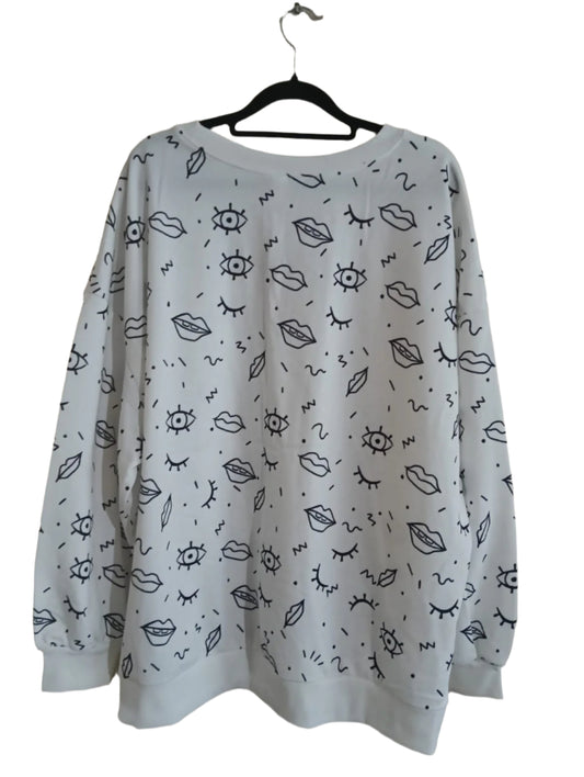 White Sweatshirt with Eyes and Lips Print