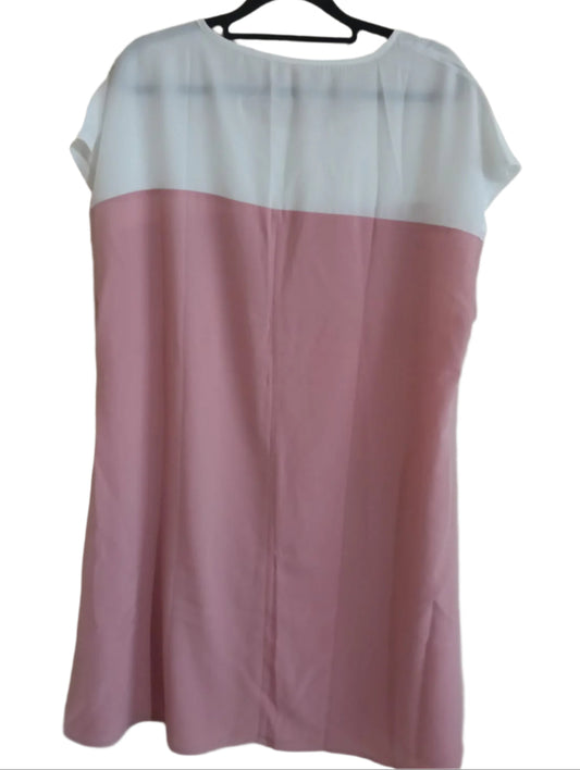 Pink and White Short Sleeve Dress with Shimmer Panel