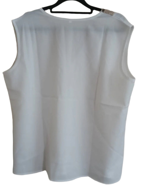 White Sleeveless Top with Gold Lace Trim