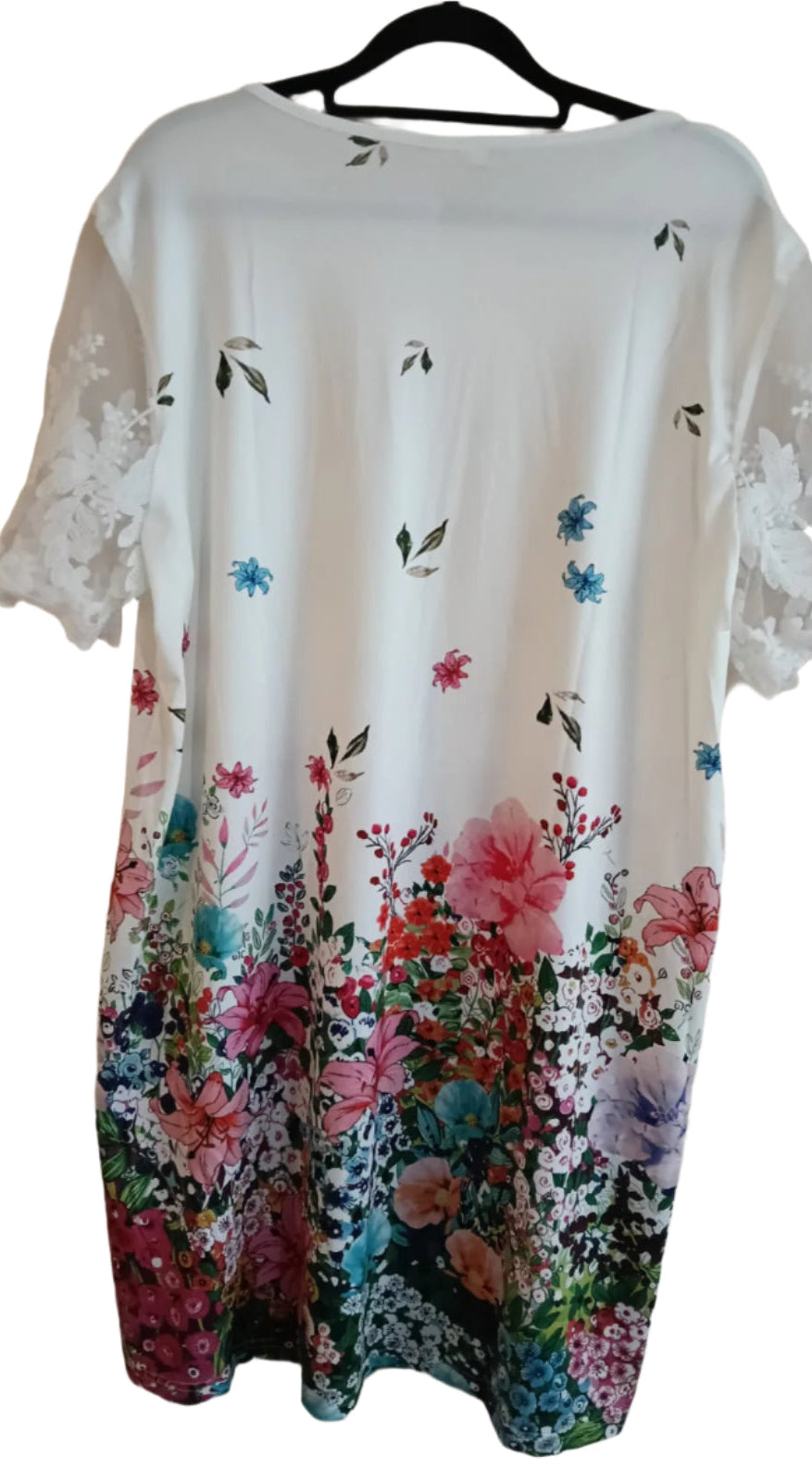 Floral Print Dress with Lace Sleeves