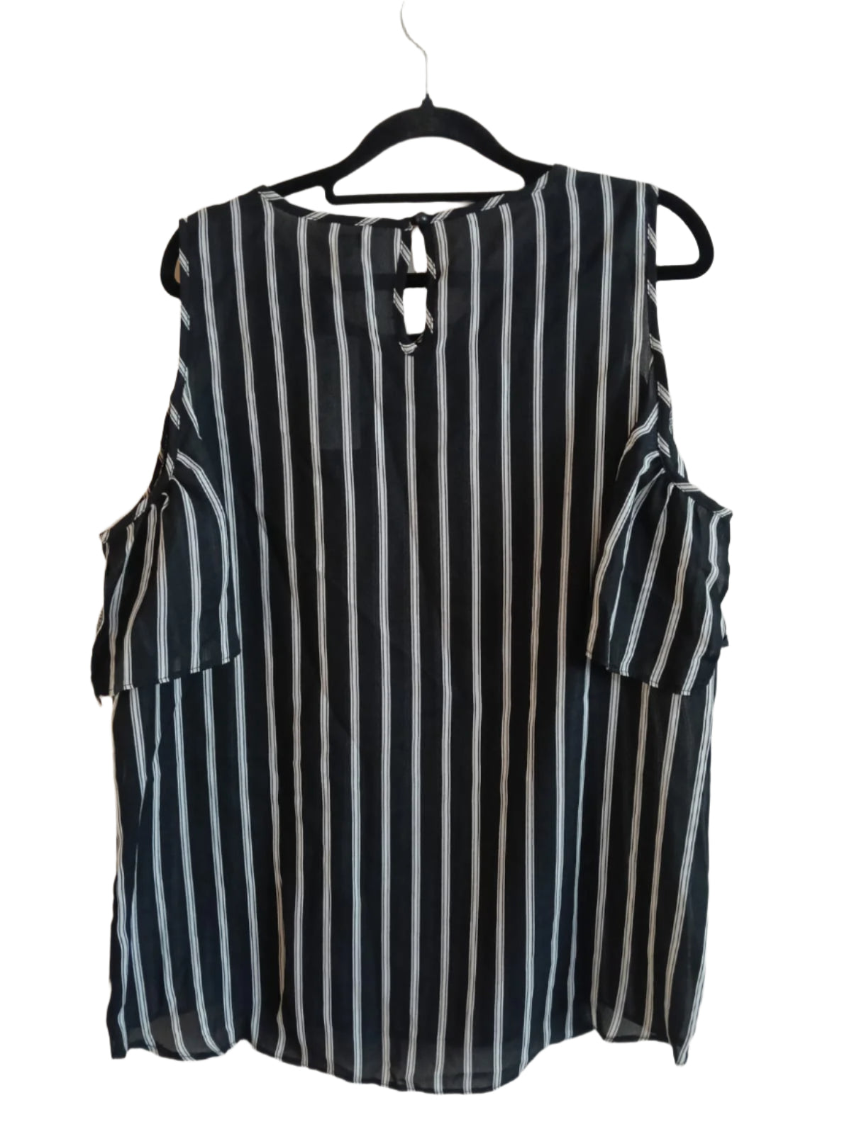 Black and White Striped Cold Shoulder Blouse