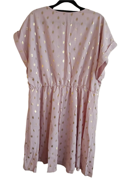 Tea Dress with Gold Dots and Lace Trim Neckline